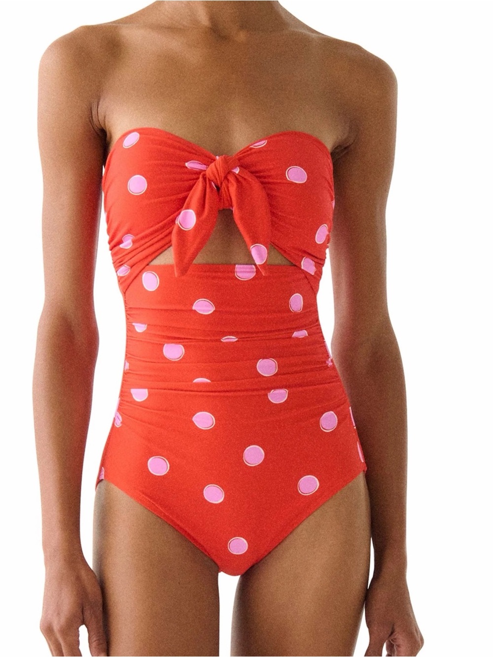 Kate Spade Women’s Bandeau Cut-Out Strapless Red Pink Polka Dot 1 Piece Swimsuit